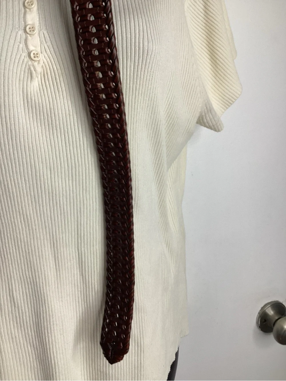 Braided Vegan Leather Belt in Brown with Silver Buckle